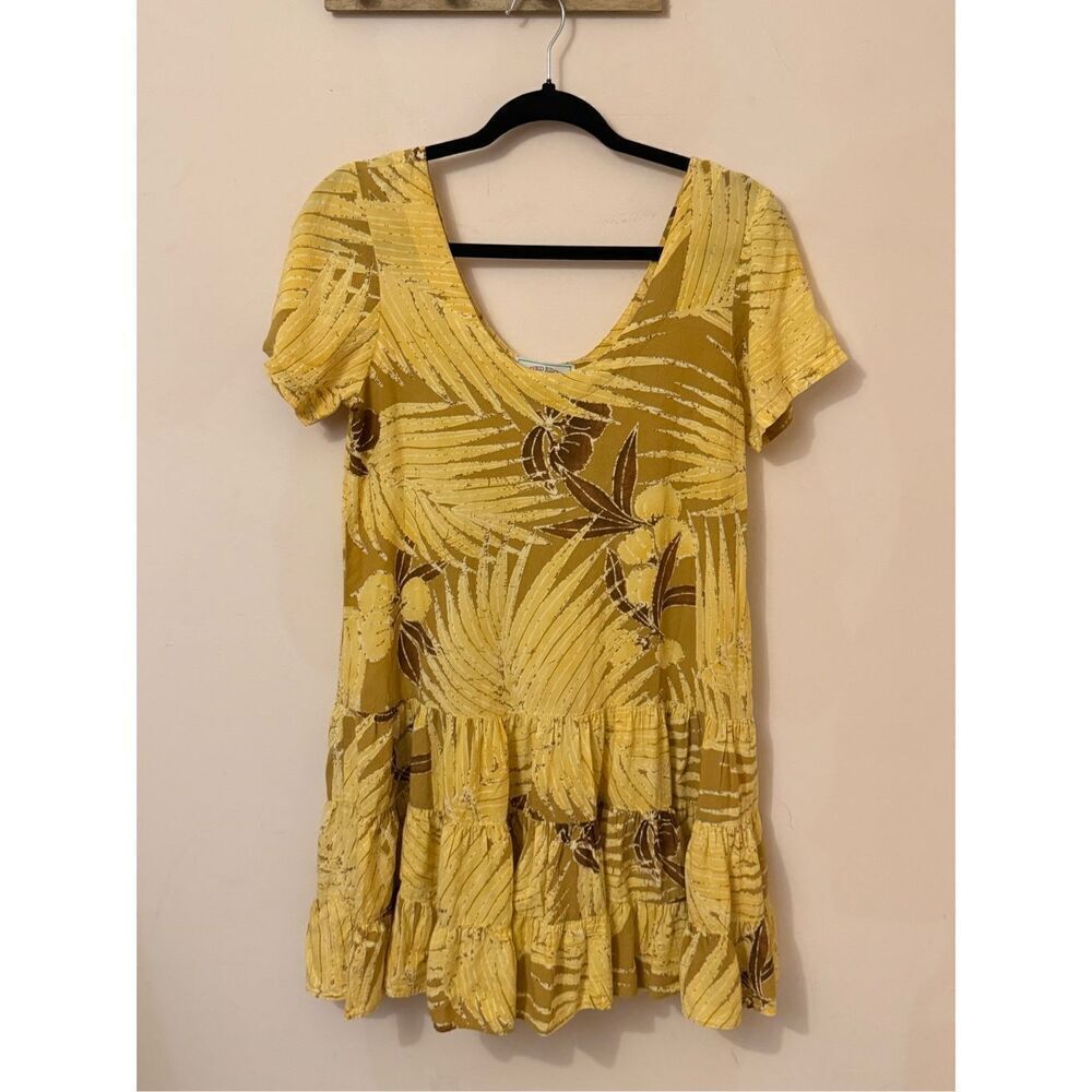 Jams World Yellow and Tan Palm Print Baby Doll Dress XS